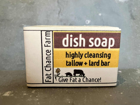 a bar of solid dish soap made from tallow and lard