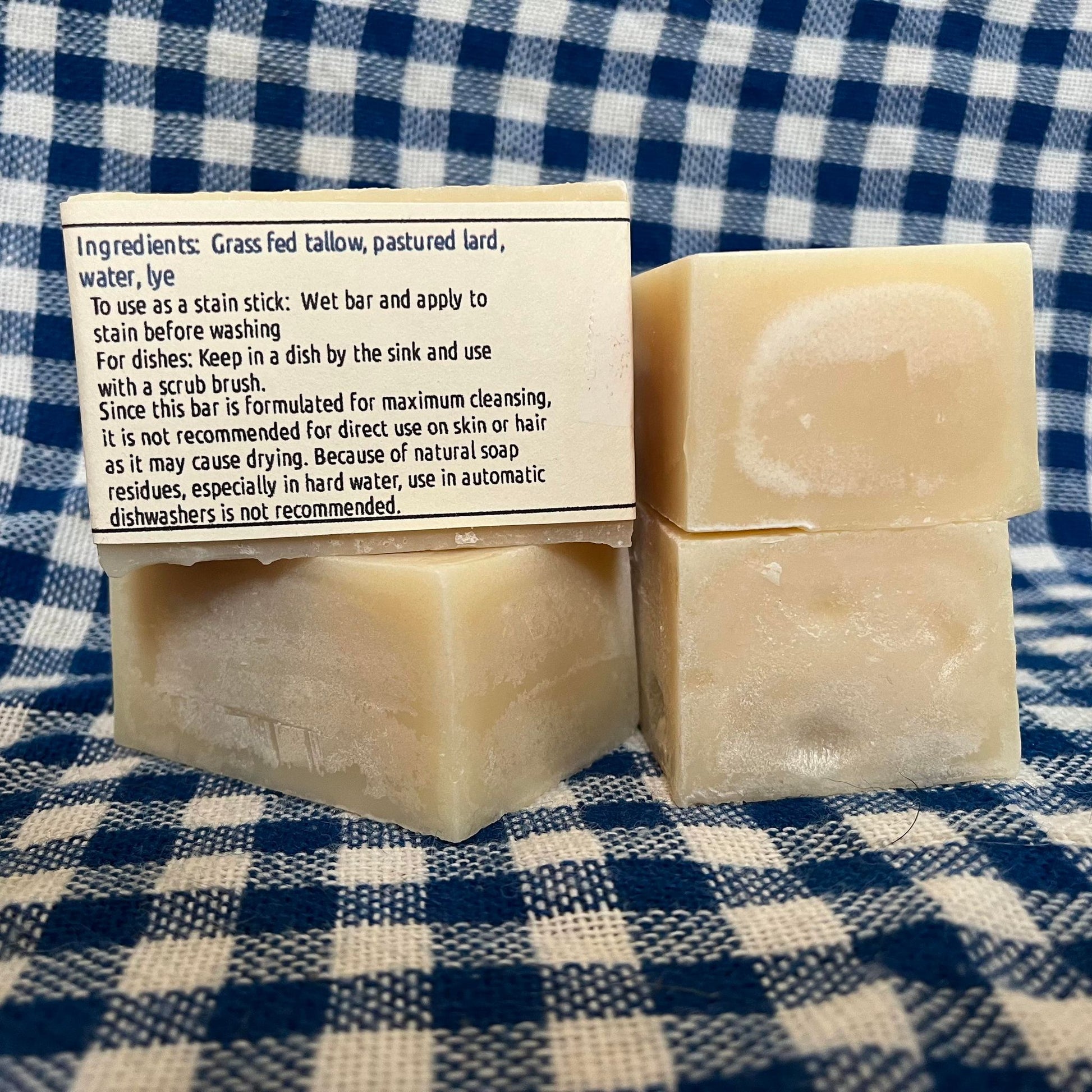 four bars of solid dish soap made with tallow and lard