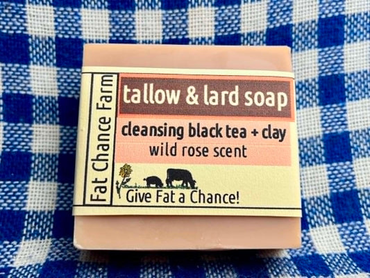 Black Tea and Clay Soap - gentle cleansing, rose scented